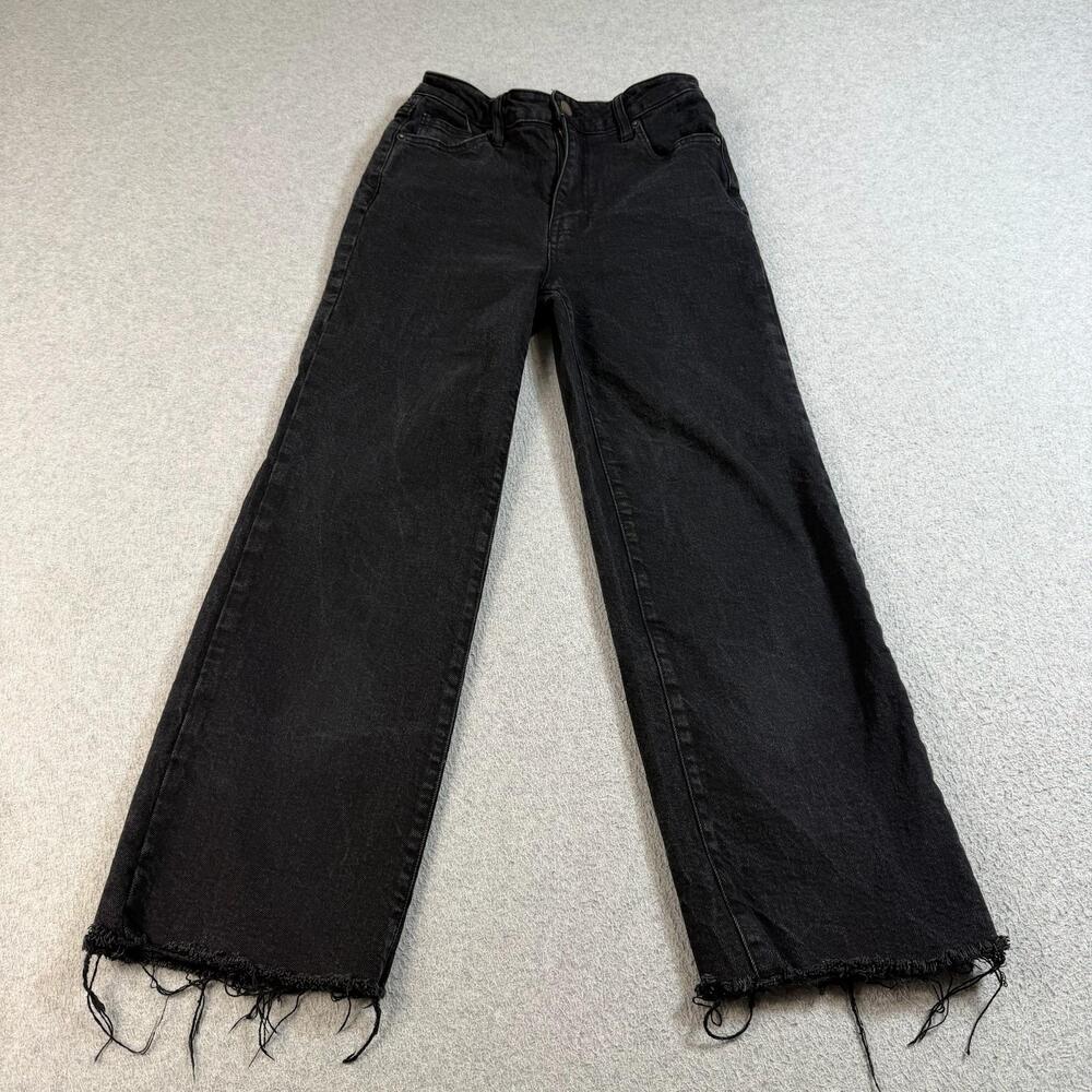 Oliver Logan Jeans Womens 25 Black High Rise Straight Crop Raw Hem Stretch Denim